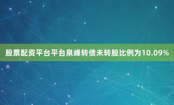 股票配资平台平台泉峰转债未转股比例为10.09%